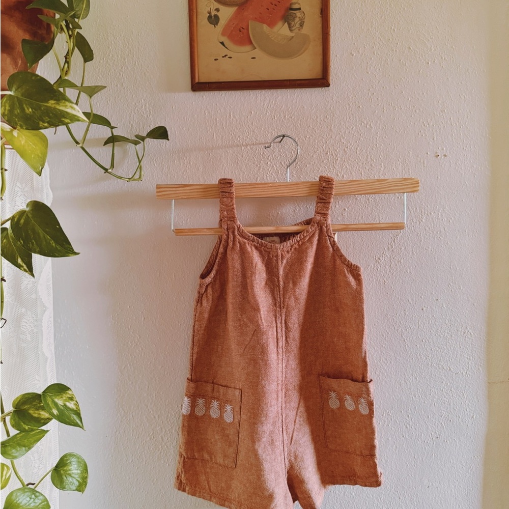 Rust Orange Kids Romper with Pineapple Pockets